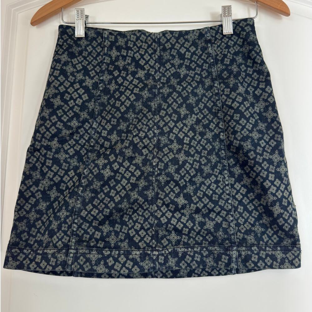 Free People Modern Femme Printed Denim Mini Skirt Indigo Combo Geometric - 4